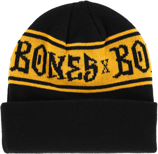 Hats Bones Wheels Beanie Stripes Yellow/Black Bones The Groove Skate Shop